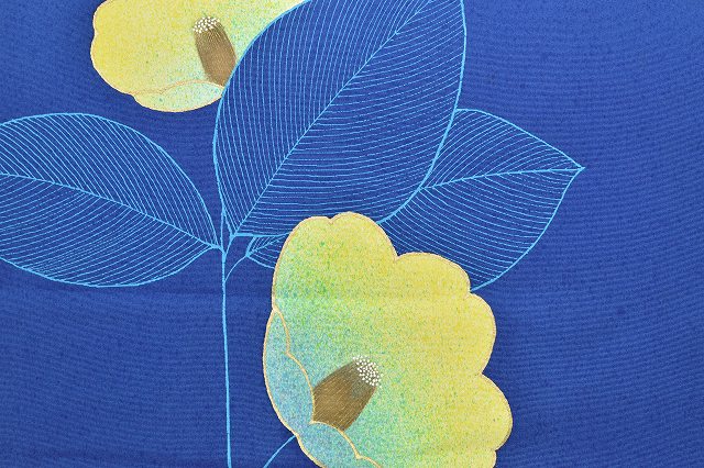 Vintage Japanese Obi | Nagoya Obi | Blue Silk Habutae | Camellia Pattern | Sustainable | rr1355b