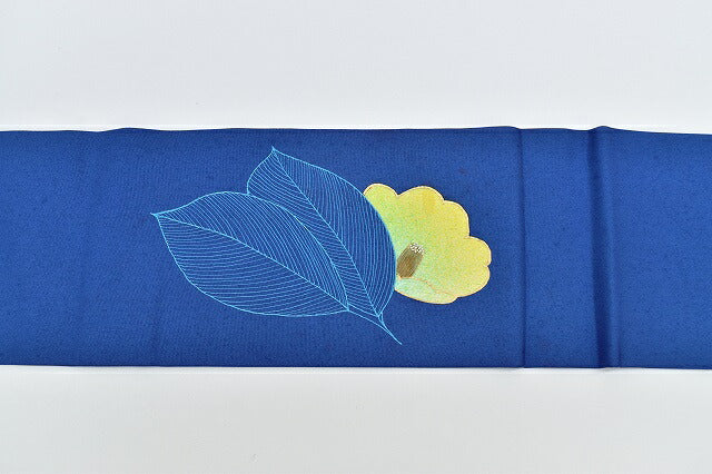 Vintage Japanese Obi | Nagoya Obi | Blue Silk Habutae | Camellia Pattern | Sustainable | rr1355b