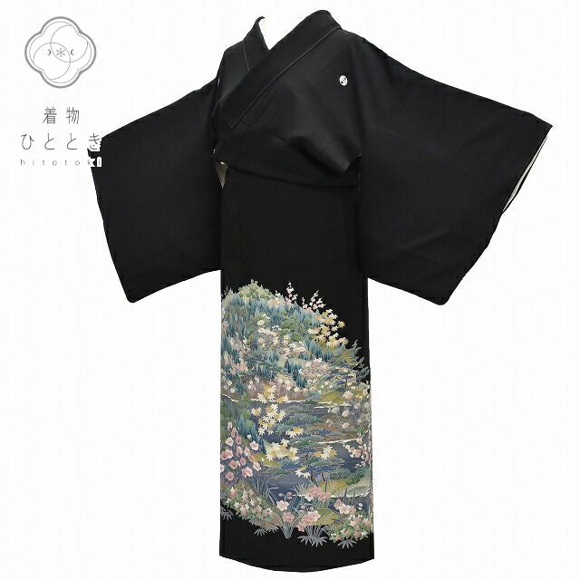 Vintage Japanese Kimono | Black Tomesode Kimono | Silk | Five Crests | Facing Crane | Yuzen | Artist Signed | Sustainable | rr1422b