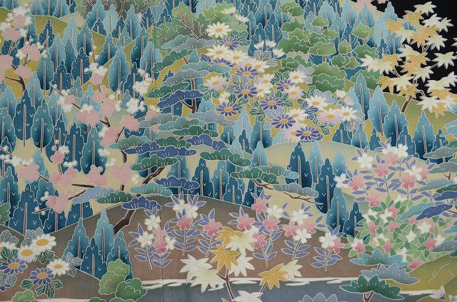 Vintage Japanese Kimono | Black Tomesode Kimono | Silk | Five Crests | Facing Crane | Yuzen | Artist Signed | Sustainable | rr1422b
