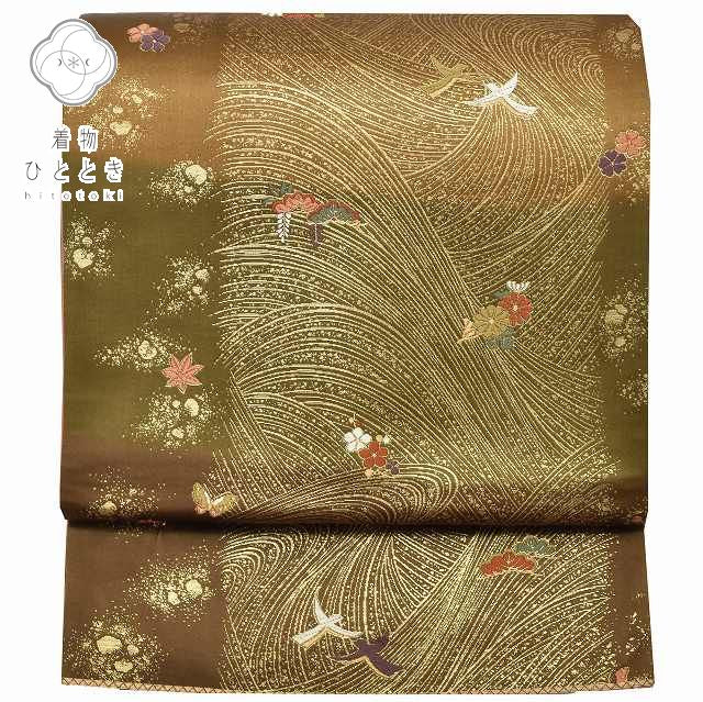 Vintage Japanese Obi | Fukuro Obi | Brown Silk | Stream Pattern | Formal | Sustainable | rr1445b