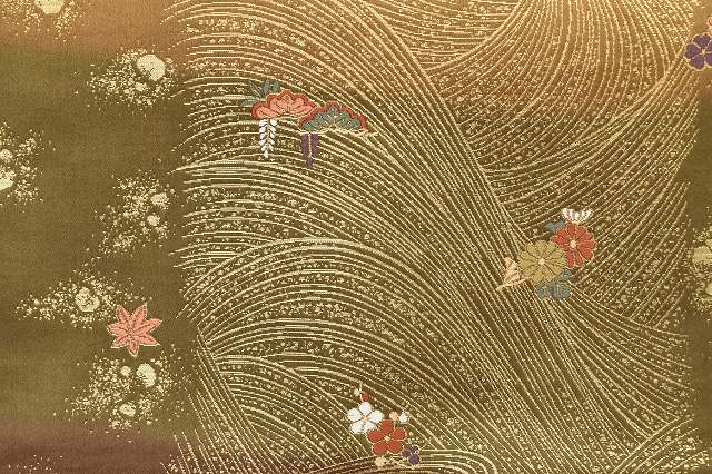 Vintage Japanese Obi | Fukuro Obi | Brown Silk | Stream Pattern | Formal | Sustainable | rr1445b