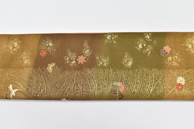 Vintage Japanese Obi | Fukuro Obi | Brown Silk | Stream Pattern | Formal | Sustainable | rr1445b