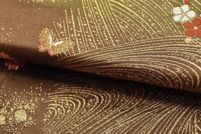 Vintage Japanese Obi | Fukuro Obi | Brown Silk | Stream Pattern | Formal | Sustainable | rr1445b