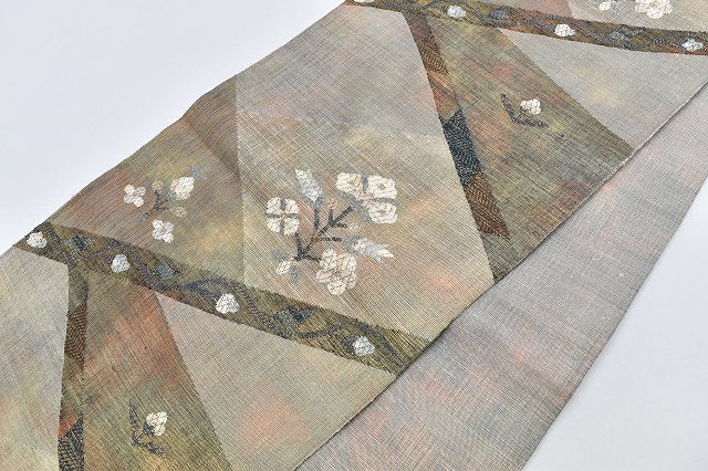 Vintage Japanese Obi | Summer Fukuro Obi | Brown Silk | Floral Embroidery | Tsumugi Ground | Sustainable | rr1468b