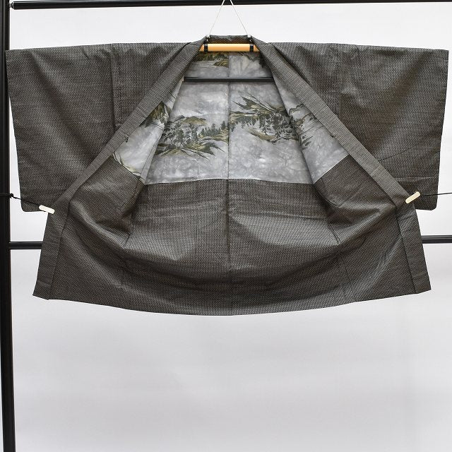 Vintage Japanese Kimono | Men's Kimono & Haori Ensemble | Oshima Tsumugi Silk | Brown Stripe | Sustainable | rr1481b