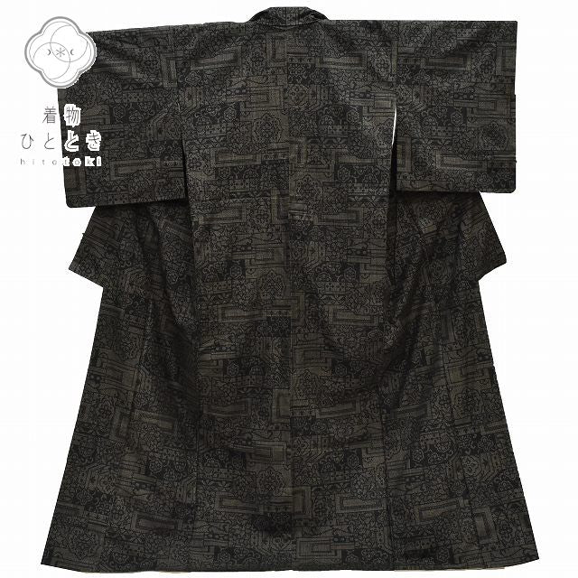 Vintage Japanese Kimono | Yuki Tsumugi Kimono | Brown Silk | Turtle Shell Kasuri Pattern | Size L | Sustainable | rr1495b