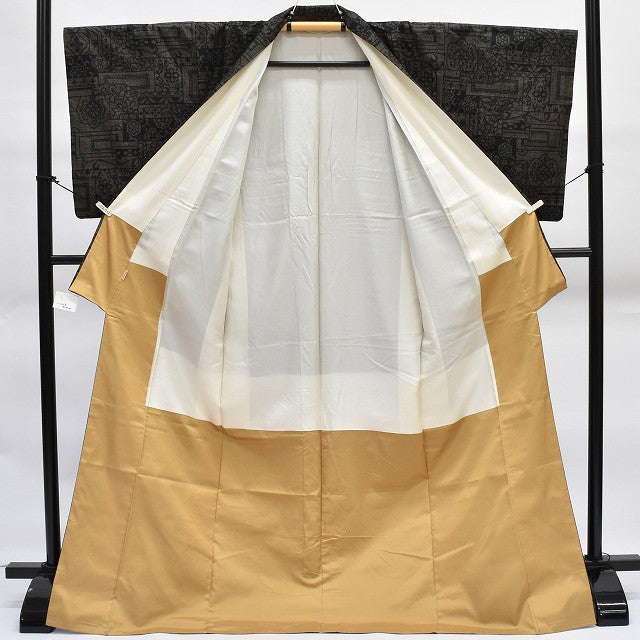 Vintage Japanese Kimono | Yuki Tsumugi Kimono | Brown Silk | Turtle Shell Kasuri Pattern | Size L | Sustainable | rr1495b