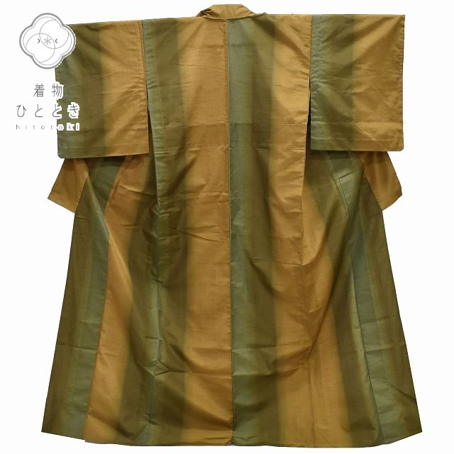 Vintage Japanese Kimono | Hakusan Tsumugi Kimono | Brown Green Silk | Bokashi Pattern | Unlined | Size L | Sustainable | rr1496b