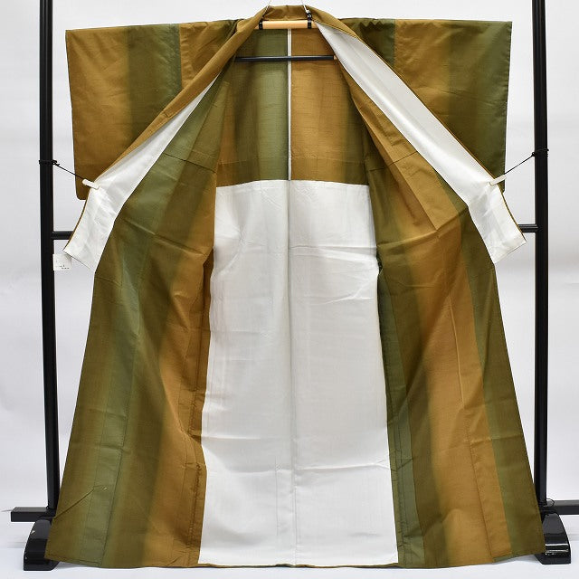 Vintage Japanese Kimono | Hakusan Tsumugi Kimono | Brown Green Silk | Bokashi Pattern | Unlined | Size L | Sustainable | rr1496b