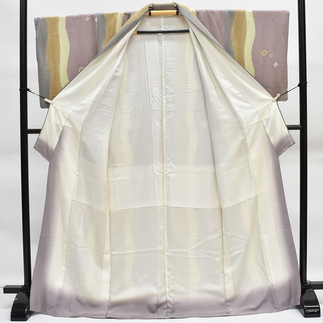 Vintage Japanese Kimono | Komon Kimono | Purple Silk Crepe | Shibori Wavy Stripe | Artist Signed | Size M-L | Sustainable | rr1505b