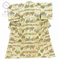 Vintage Japanese Kimono | Tsumugi Kimono | Cream Beige Silk | Landscape Pattern | Size L | Sustainable | rr1523b
