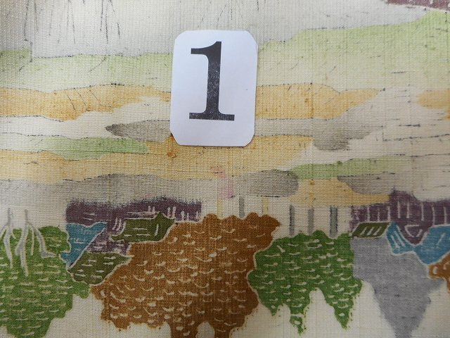 Vintage Japanese Kimono | Tsumugi Kimono | Cream Beige Silk | Landscape Pattern | Size L | Sustainable | rr1523b