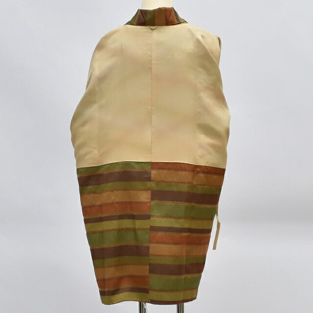Vintage Japanese Kimono | Dochunagi Coat | Brown Green Silk | Stripe Pattern | Long | Sustainable | rr1546b