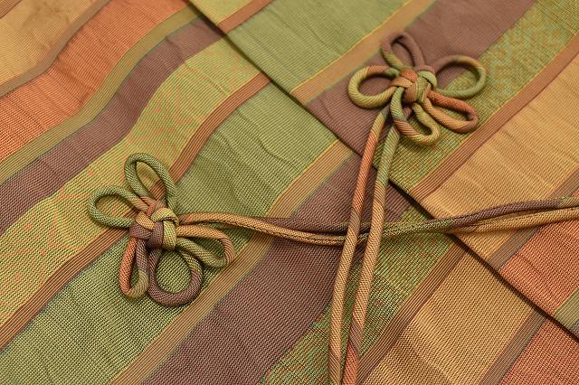Vintage Japanese Kimono | Dochunagi Coat | Brown Green Silk | Stripe Pattern | Long | Sustainable | rr1546b