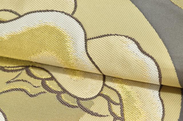 Vintage Japanese Obi | Fukuro Obi | Gray Silk | Crane Botanical Pattern | Formal | Sustainable | rr1561b