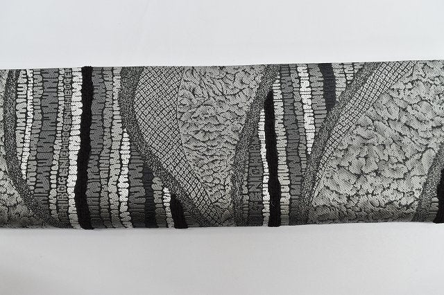 Vintage Japanese Obi | Fukuro Obi | Gray Black Silk | Wavy Stripe Pattern | Unused | Formal | Sustainable | rr1562b