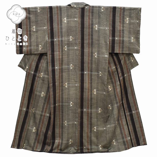 Vintage Japanese Kimono | Ryukyu Tsumugi Kimono | Brown Silk | Ryukyu Kasuri Pattern | Size M-LL | Sustainable | rr1569b