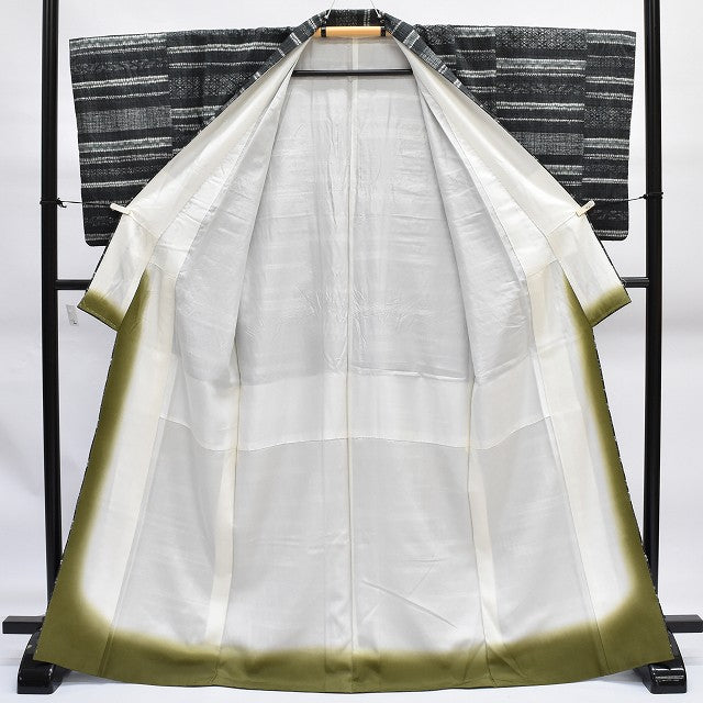 Vintage Japanese Kimono | Tsumugi Kimono | Dark Gray Silk Shibori | Diamond Pattern | Size M-LL | Sustainable | rr1575b