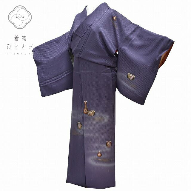 Vintage Japanese Kimono | Houmongi Kimono | Purple Silk | Vessel Pattern | Size M-L | Sustainable | rr1576b