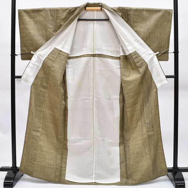 Vintage Japanese Kimono | Tsumugi Kimono | Brown Silk | Tate-fushi Weave | Unlined | Size M | Sustainable | rr1618b