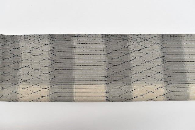 Vintage Japanese Obi | Fukuro Obi | Beige Gray Silk | Shibori Stripe Pattern | Casual | Sustainable | rr1677b