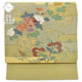 Vintage Japanese Obi | Fukuro Obi | Green Gold Silk | Flower Basket Pattern | Meiтsuzure Weave | Sustainable | rr1684b