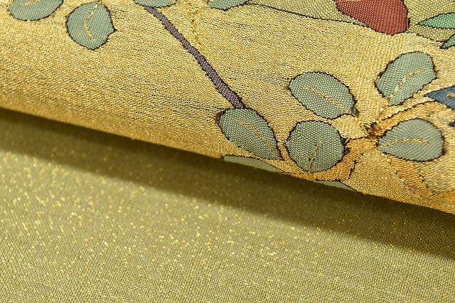 Vintage Japanese Obi | Fukuro Obi | Green Gold Silk | Flower Basket Pattern | Meiтsuzure Weave | Sustainable | rr1684b