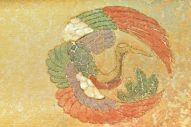 Vintage Japanese Obi | Fukuro Obi | Gold Silk | Crane Pattern | Gold Foil | Formal | Sustainable | rr1691b