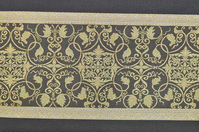 Vintage Japanese Obi | Fukuro Obi | Dark Gray Silk | Floral Arabesque Pattern | Nishijin | Sustainable | rr1692b