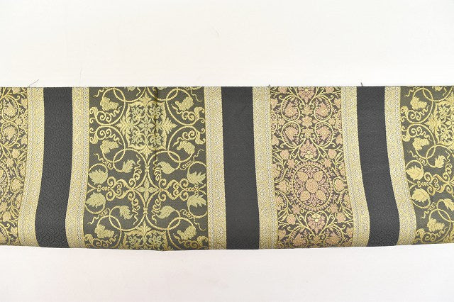 Vintage Japanese Obi | Fukuro Obi | Dark Gray Silk | Floral Arabesque Pattern | Nishijin | Sustainable | rr1692b