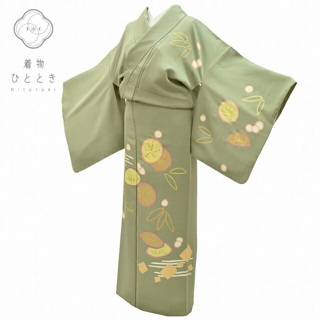 Vintage Japanese Kimono | Houmongi Kimono | Green Silk | Bamboo Pine Pattern | Gold Embroidery | Size M-L | Sustainable | rr1786b
