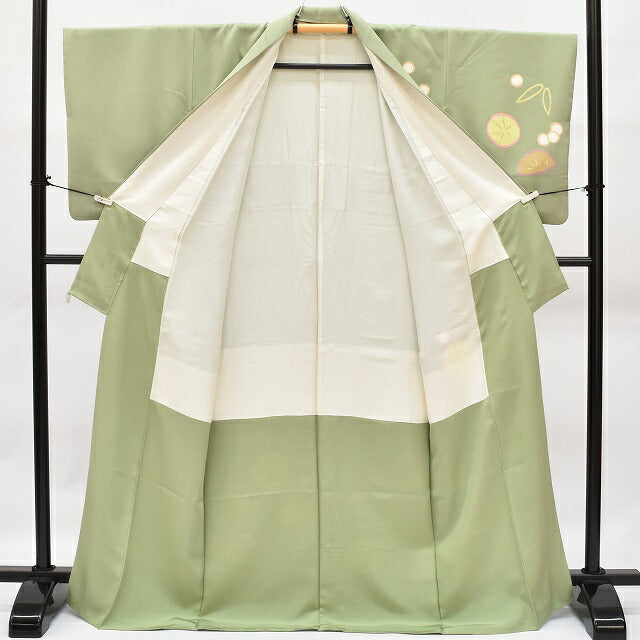 Vintage Japanese Kimono | Houmongi Kimono | Green Silk | Bamboo Pine Pattern | Gold Embroidery | Size M-L | Sustainable | rr1786b