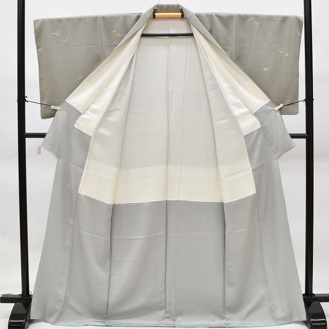 Vintage Japanese Kimono | Komon Kimono | Gray Silk Crepe | Lily of the Valley Pattern | Hama Chirimen | Excellent | Sustainable | rr1790b