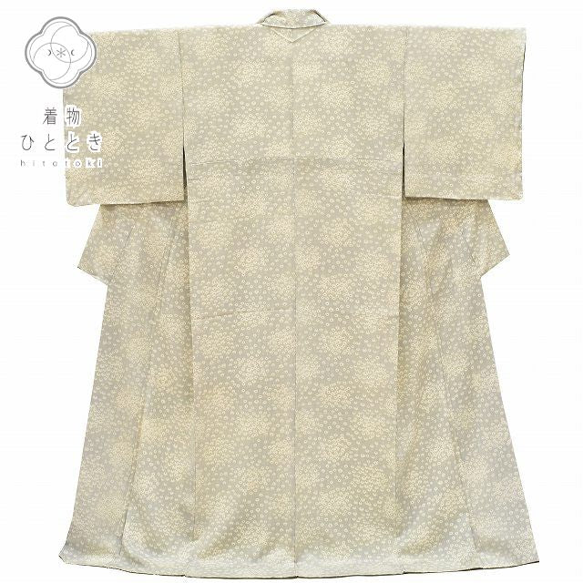 Vintage Japanese Kimono | Komon Kimono | Light Gray Silk Crepe | Marigold Pattern | Size L | Sustainable | rr1791b
