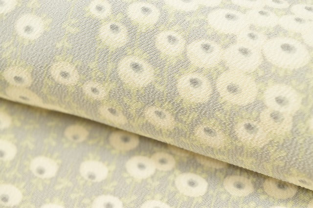 Vintage Japanese Kimono | Komon Kimono | Light Gray Silk Crepe | Marigold Pattern | Size L | Sustainable | rr1791b