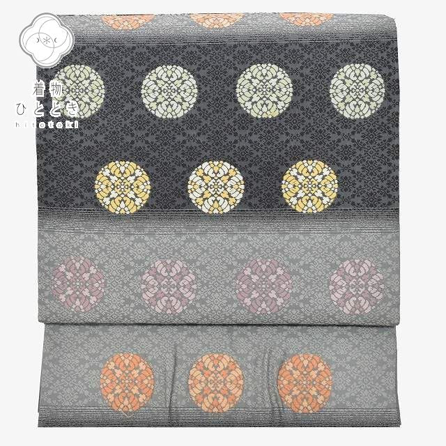 Vintage Japanese Obi | Fukuro Obi | Gray Silk | Court Pattern | Kara-ori | Nishijin | Sustainable | rr1797b