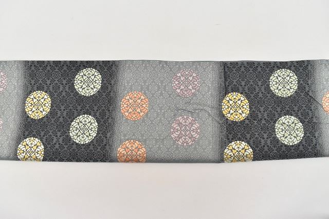 Vintage Japanese Obi | Fukuro Obi | Gray Silk | Court Pattern | Kara-ori | Nishijin | Sustainable | rr1797b