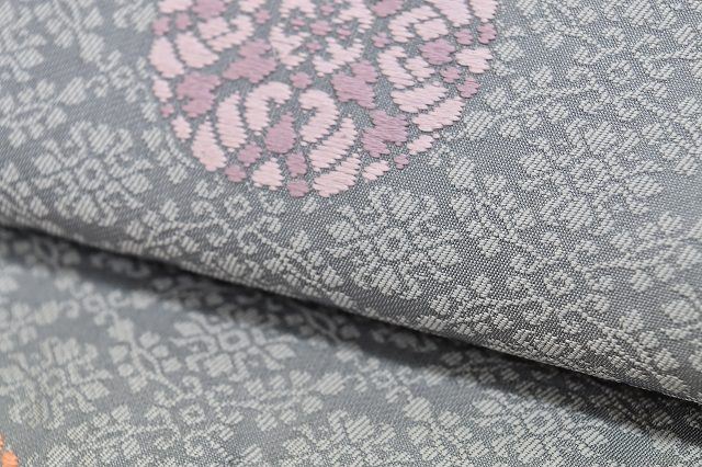 Vintage Japanese Obi | Fukuro Obi | Gray Silk | Court Pattern | Kara-ori | Nishijin | Sustainable | rr1797b