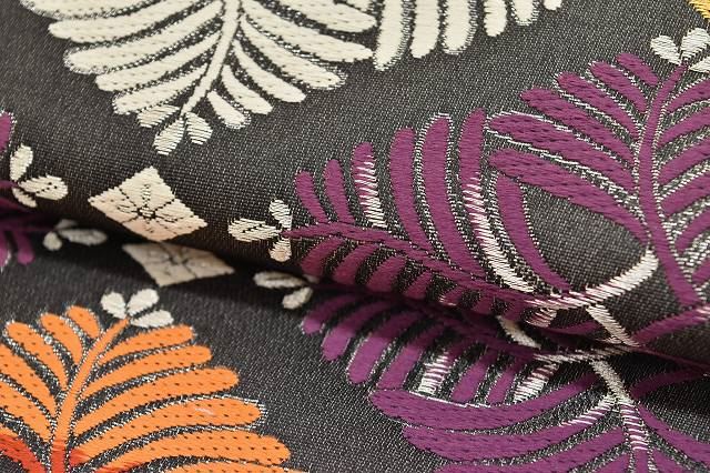 Vintage Japanese Obi | Fukuro Obi | Dark Gray Silk | Flower Diamond Pattern | Kuhyakusainishiki | Sustainable | rr1798b