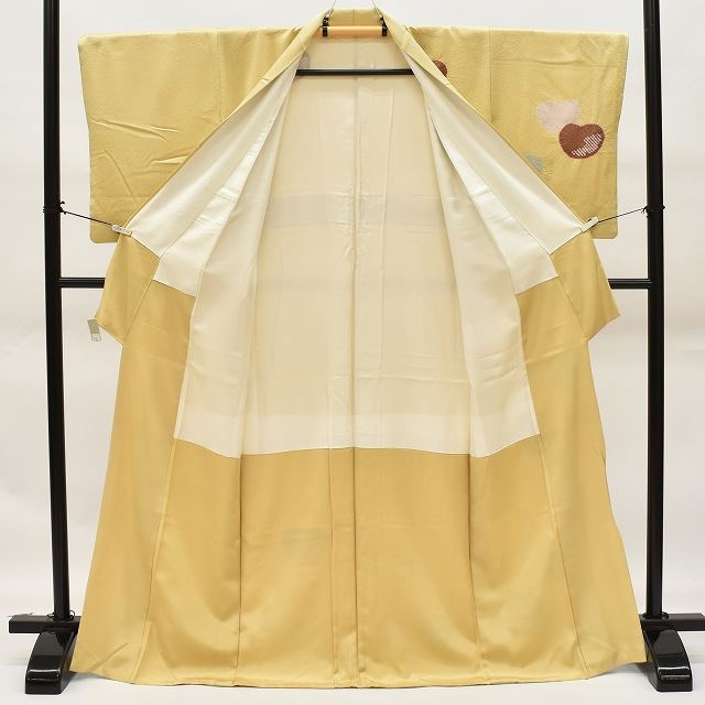 Vintage Japanese Kimono | Houmongi Kimono | Gold Silk | Shibori Kanoko Floral | Embroidery | Size M-L | Sustainable | rr1849b