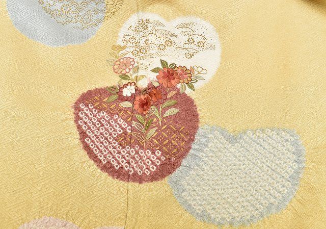 Vintage Japanese Kimono | Houmongi Kimono | Gold Silk | Shibori Kanoko Floral | Embroidery | Size M-L | Sustainable | rr1849b