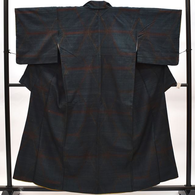 Vintage Japanese Kimono | Mawata Tsumugi Kimono | Navy Silk | Diamond Pattern | Size SS | Sustainable | rr1942b