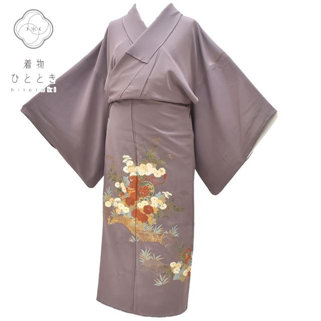 Vintage Japanese Kimono | Iro-Tomesode Kimono | Purple Silk Crepe | Drum Chrysanthemum | Size SS | Sustainable | rr1945b