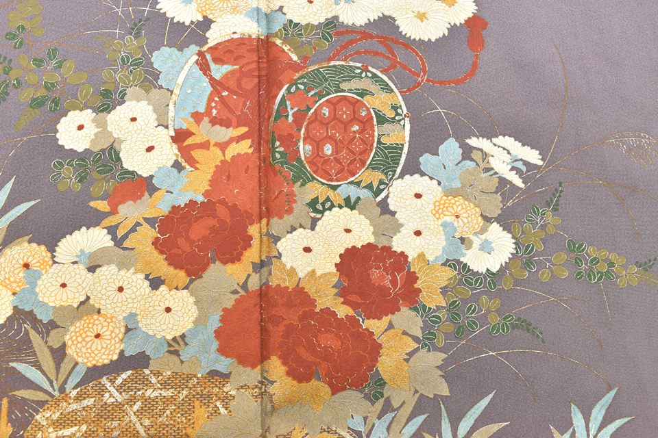 Vintage Japanese Kimono | Iro-Tomesode Kimono | Purple Silk Crepe | Drum Chrysanthemum | Size SS | Sustainable | rr1945b