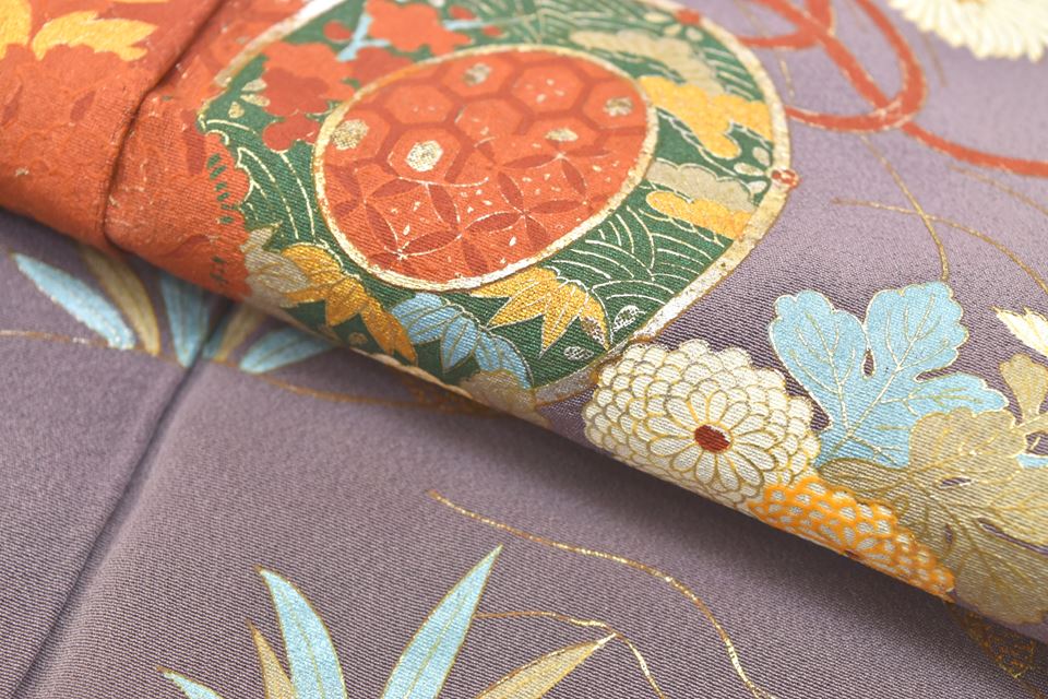 Vintage Japanese Kimono | Iro-Tomesode Kimono | Purple Silk Crepe | Drum Chrysanthemum | Size SS | Sustainable | rr1945b