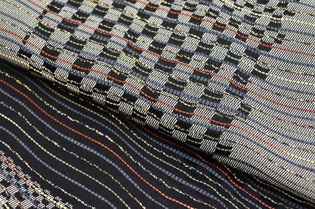 Vintage Japanese Obi | Fukuro Obi | Black Silk | Wavy Stripe | Nishijin Plant Dye | Excellent | Sustainable | rr2001b