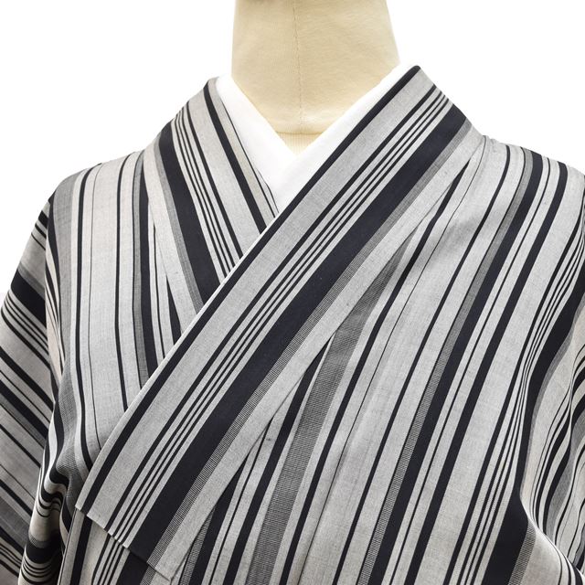 Vintage Japanese Kimono | Tsumugi Kimono | Gray Silk | Stripe Pattern | Unlined | Size L | Sustainable | rr2011b