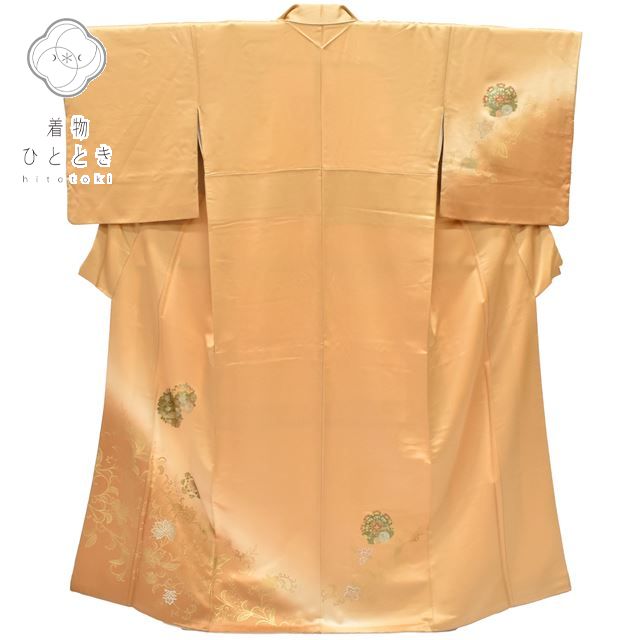Vintage Japanese Kimono | Houmongi Kimono | Gold Ochre Silk | Bird Botanical Pattern | Size S | Sustainable | rr2012b