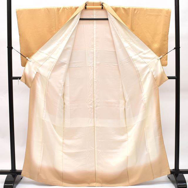 Vintage Japanese Kimono | Houmongi Kimono | Gold Ochre Silk | Bird Botanical Pattern | Size S | Sustainable | rr2012b